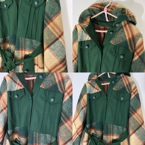 Vintage wintergreen and tan plaid midi coat - Picture 10 of 16